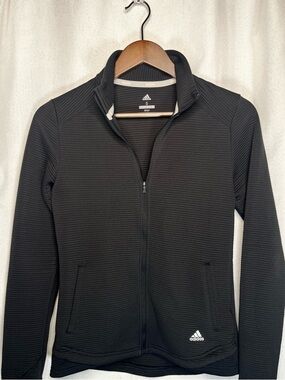 Women’s Adidas Golf Zip-Up Jacket Black Size Small Thumb Holes